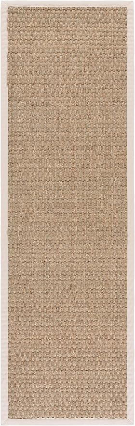 SAFAVIEH Natural Fiber Collection Runner Rug - 2'6" x 18', Natural & Ivory, Seagrass, Basketweave Pattern with Border (NF114J)