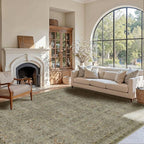 5x7 Area Rugs for Living Room Bedroom, Washable Rug, Vintage Floral Boho Rug, Non Slip & Low Pile Faux Wool Thin Carpet for Indoor Dining Room and Kids Room(Olive Brown 5x7ft)