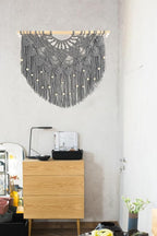 Youngeast Large Macrame Wall Hanging Boho Beaded Curtain for Window Macrame Bedroom Headboard Living Room Wall Art Tassel Tapestry Bohemian Woven Wall Decor 31" W X 25" H (Grey)
