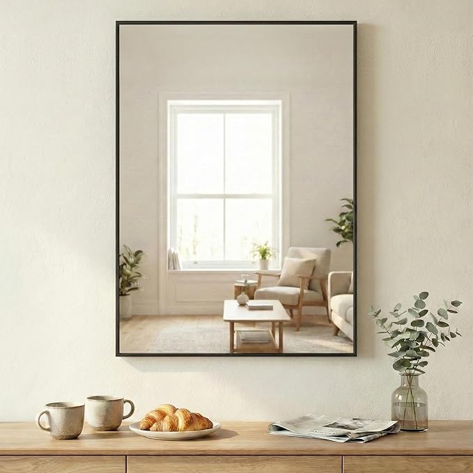 30"x36" Black Bathroom Mirror, Matte Metal Framed Vanity Mirror for Wall, Industrial Rectangular Mirror Over Sink, Modern Farmhouse Decor, Flush Mount