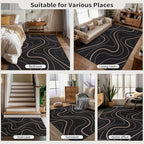 Tangsoo Modern Easy Jute 5x7 Area Rug for Living Room,Washable Rug Non Slip Thin Indoor Outdoor Carpet,Farmhouse Black Lines Throw Mat for Office Balcony Backyard Patio Home Decor