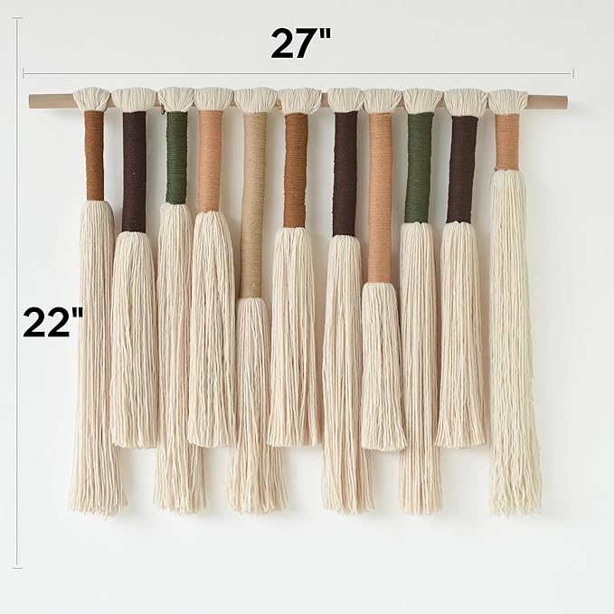 Macrame Wall Hanging Boho Home Decor Handmade Cotton Fiber Art with Neutral Ivory Tassels Modern Bohemian Wall Decor for Living Room Bedroom Apartment 27" W x 22" L