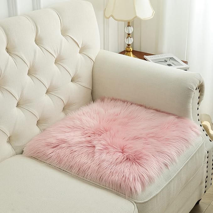 Softlife Pink Faux Fur Sheepskin Chair Cover Seat Cushion Pad Super Soft Area Rugs for Living Bedroom Sofa Dorm (1.6ft x 1.6ft)