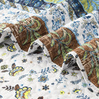 HORIMOTE HOME Boho Style Queen Quilt Set Green Bohemian Floral Strip Quilt Beddding Set, Soft and Lightweight Bedspread for All Season, Full Size Bed Coverlet with 2 Matching Pillow Shams (3 Pieces)