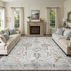 Lessymo 5x7 Area Rugs for Living Room, Washable Rug for Bedroom Kitchen Dining Room, Soft Vintage Carpet Non Slip, Large Boho Rug Low Pile for Entryway Dorm Nursery Kids Room Bedside, Grey/Brown