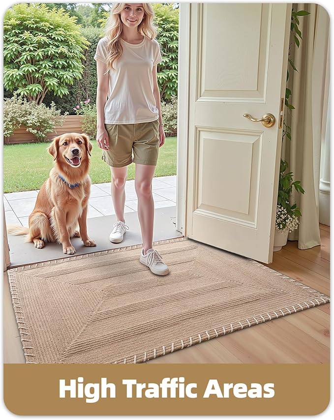 Color&GeometryHHandwoven Jute Entry Rug - Natural Textured Front Door Mat 36"x60", Non-Slip Durable & Eco-Friendly Doormat for High-Traffic Entrance, Rustic Farmhouse Welcome Mat, Jute Sand