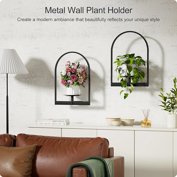 Black Metal Wall Plant Holder - 3-Pack Wall Mounted Plant Stands and Hanging Holders for Indoor Planter and Flower Pot - Arch Decor Shelf for Plant Storage (Pot Not Included)