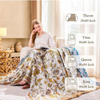 Fall Throw Blanket for Couch, Brown Boho Decorative Throw Blanket, 100% Cotton Muslin Breathable Woven Farmhouse Blankets Quilt, 50"x60" Reversible Lightweight Blankets Bohemian Throw Quilt