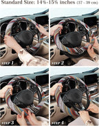 SEG Direct Boho Steering Wheel Cover with Baja Blanket Cloth, Ethnic Style Auto Wheel Cover Made of Coarse Flax, Fits 14 1/2-15 1/4 inches Car Wheel
