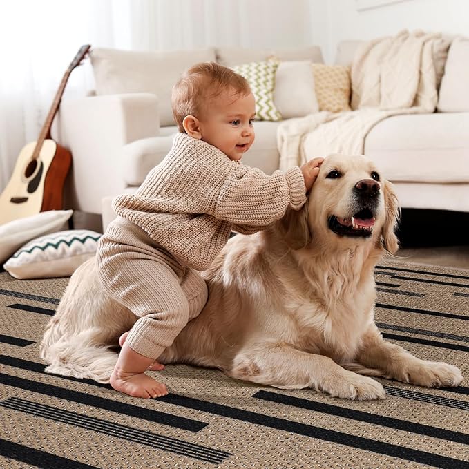 Tangsoo Stripe Easy Jute Rug,Ultra Thin 2x3 Outdoor Rug for Entryway,Non-Slip Washable Small Rug Modern Front Door Mat Non Shedding Throw Carpet for Kitchen Bedroom Porch Doorway