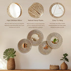 Artilady 4 Pack Hanging Baskets Wall Art - Decorative Woven Wicker Basket Boho Wall Hanging, Rustic Round Mirrors Natural Jute Home Decor Set for Bedroom Living Room Nursery