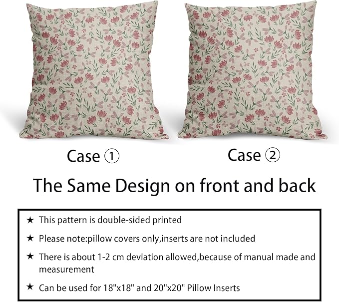 Green Pink Floral Pillow Covers 16x16 Set of 2 Vintage Rustic Old Style Cute Small Flower Print Decorative Outdoor Pillowcases Farmhouse Throw Cushion Case Decor for Couch Sofa Bed