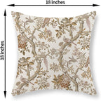 Chinoiserie Pillow Covers 18x18 Set of 2 Brown Bird Floral Throw Pillows Vintage Flowers Bird Decorative Pillowcase Farmhouse Linen Cushion Case Decor Outdoor Throw Pillows for Couch Sofa