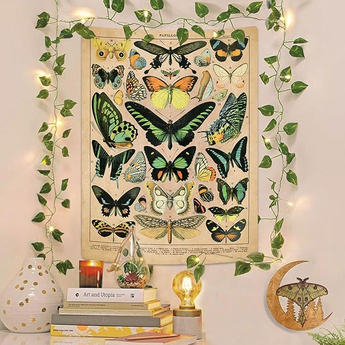 Adolphe Philippe Millot Print Poster Vintage Butterfly Tapestry 48”x36” Long Vertical Wall Hanging Reference Illustrative Wall Tapestries for Bedroom Aesthetic Tapestry Wall Hanging Bedroom Room Decor