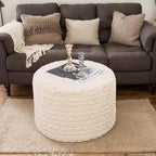 Round Pouf Ottoman 20 x 20 x 14 Inches Boho Poof Home Decor Floor Pouffe Ottoman Foot Rest for Couch Sofa Bean Bag Chairs Living Room Bedroom (Linen White)