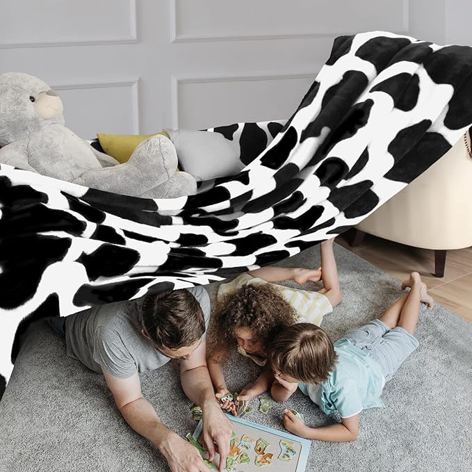 MACEVIA Cow Print California King Blanket for Bed, Flannel Fleece Big Soft Blanket, Huge Blankets 120"x120" Cozy Warm Comfort, Extra Large Plush Giant for Travel Camping 260GSM (Dairy Cow)