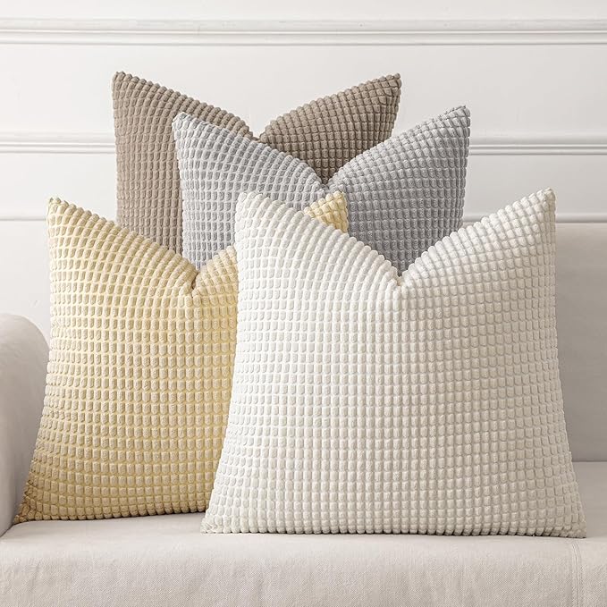 MIULEE Neutral Harmony Decorative Pillow Covers 20x20 Inch Set of 4 Rustic Farmhouse Boho Soft Throw Pillows Corduroy Couch Pillowcases Nordic Home Decor for Sofa Living Room Bed
