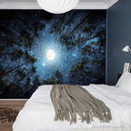 Forest Galaxy Starry Tapestry for Bedroom Ceiling, Blue Space Night Starry Sky Moon Stars Tapestry Aesthetic, Tree Forest Milky Way Backdrop Wall Hanging for Dorm Living Room Decor (51" X 60")