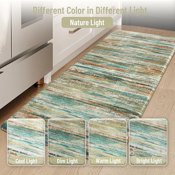 KIMODE Kitchen Mats Cushioned Anti Fatigue 17"x47"+17"x29", Abstract Farmhouse Kitchen Mats for Floor 2 Piece, Padded Kitchen Floor Mats Non Slip, Standing Mat for Laundry Office Sink Desk Colorful