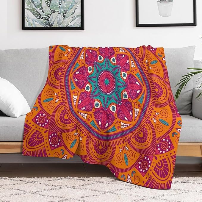 Mandala Throw Blanket Indian Abstract Hippie Bohemian Art Floral Texture Pattern Blanket for Sofa Bed Couch Chair Or Dorm 40"x50"