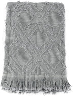 Simple&Opulence Cotton Throw Blanket for Bed, Couch, Boho Textured Geometric Knit Woven Blanket With Tassels Soft, Lightweight Breathable Shabby Chic Farmhouse Decoration for All-Season(Greyish Green)