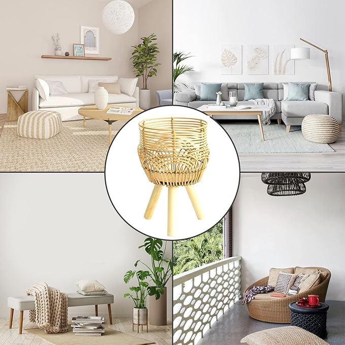 Woven Rattan Pot Stand Indoor, Handwoven Woven Plant Pot with 3 Legs, Plant Display Rack Flower Pot Stand for Gardening and Interior Decoration Plant Stand(#1)