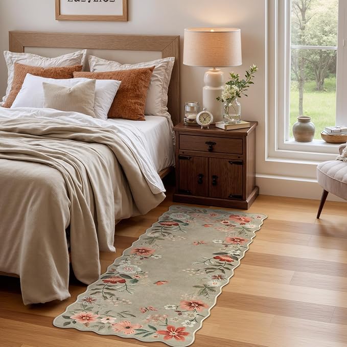 Lahome Floral Entryway Rug, 2x4 Washable Fall Kitchen Rug Ultra-Thin, Soft Non-Slip Door Mat Indoor Entrance Stain Resistant Boho Small Throw Carpet for Bathroom Bedroom Flore, Brown