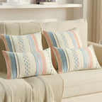 FUTEI Pink Blue Decorative Throw Pillow Covers 12x20 Inch Set of 2, Soft Tufted Striped Textured Accent Pillow Case,Boho Pillows for Couch Decor