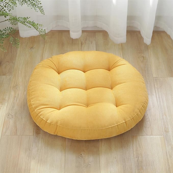 SK Studio Meditation Floor Pillow, Large Floor Cushions, Round Floor Cushion Seating for Adults Kids, Classroom Furniture Floor Pillow for Yoga Living Room, Yellow, 17" W x 17" L (Pack of 1)