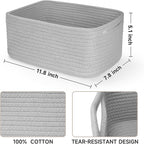 3-Pcs Shelf Baskets for Organizing, Closet Organizer Bins, Small Woven Baskets, Rope Toy Basket, Storage Basket for Shelves, Cube Decorative Box, 11.8×7.8×5.1”, Grey
