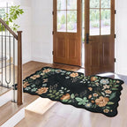 Lahome Floral Entryway Rug, 2x4 Washable Kitchen Rug Ultra-Thin, Non-Slip Soft Door Mat Indoor Entrance Stain Resistant Boho Small Flore Throw Carpet for Bathroom Bedroom (2x4ft,Black/Grey)
