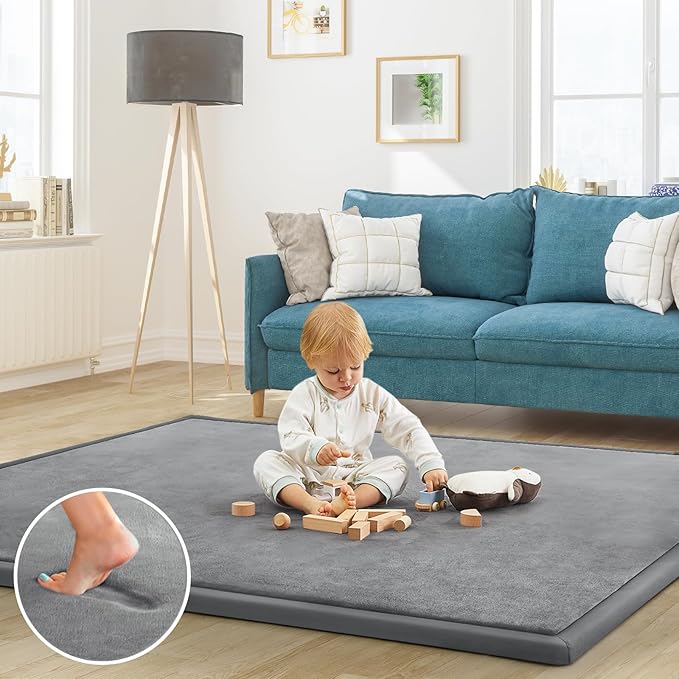 Baby Play Mat for Floor Nursery Rug Muscle Mat Area Rug Playroom Rug 65"x50" Playpen Mat Memory Foam 1.3" Thick Crawling Mat for Babies,Toddlers, Infants, Kids,Grey