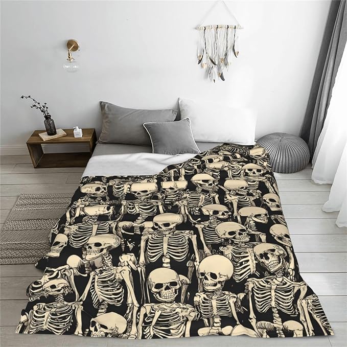 Skull Throw Blanket Soft Flannel Blanket 60"x50" in Bed Blanket Home Decor for Room Sofa Couch All Season