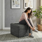 23.6in Pouf Ottoman, Corduroy Ottoman Foot Rest with Dual‑Layer Support, Large Poofy Pouf with Soft Chunk‑Foam Top & Firm Foam Base, Floor Foot Stool for Living Room, Dark Grey