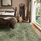 Washable Area Rugs for Living Room: 6x9 Rug Boho Vintage Rugs Stain Resistant Non Slip Low Pile Lightweight Soft Carpets for Bedroom Kitchen Dining Room Nursery Kids Room Farmhouse Home Office