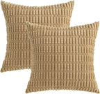 MIULEE Pack of 2 Corduroy Decorative Throw Pillow Covers 24x24 Inch Soft Boho Striped Pillow Covers Modern Farmhouse Home Decor for Sofa Living Room Couch Bed Khaki