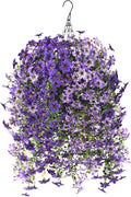 INQCMY Artificial Fake Hanging Plants Flowers Basket for Spring Outdoor Outside Decoration,UV Resistant Faux Silk Flower in Planter for Home Patio Porch Balcony Garden Yard Decor(Mixed Color)