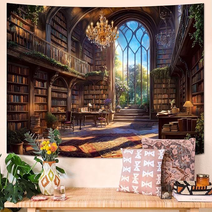 Accnicc Vintage Library Tapestry Medieval Bookshelf Tapestries Wall Hanging Fantasy Academia Hall Book Backdrop Small Tapestry for Bedroom Living Room Dorm Classroom 60 x 44 inch