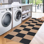 GarveeHome Easy Jute Rugs 2x8 Checkered Kitchen Runner Rugs Non Skid Washable Stain Resistant Indoor Outdoor Rugs for Living Room, Bedroom, Dining, Patio - Farmhouse Style Black Tan