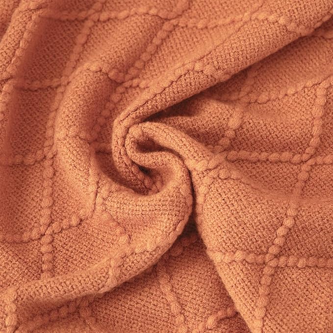 Throw Blanket for Couch Bed, Sofa Knit Blanket Farmhouse Throw for Living Room, Decorative Fall Throw Blanket for Chair, Outdoor Textured Boho Blanket（Rust 51x67In）