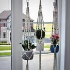 Macrame Plant Hangers Set of 3 – Handmade 39-Inch Indoor/Outdoor Hanging Planters in Ivory with Beads, Boho Home Decor for Pots up to 9 Inches (Pots Not Included)