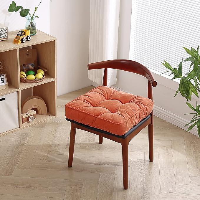 Tiita Chair Cushion Pads with Ties 18x18 Inch, Square Seat Floor Pillows Pad, Tufted Outdoor Patio Cushions, Dining Chairs Pillows Set of 2,Orange