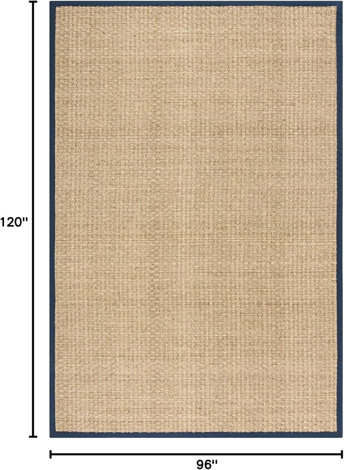 SAFAVIEH Area Rug 8x10 - Natural Fiber Collection - Large - Natural & Blue, Seagrass, Basketweave Pattern (NF114E)