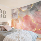LB Pink Marble Tapestry for Bedroom Grey Geometric Gold Striped Tapestry Wall Hanging Abstract Minimalist Backdrop Wall Art Decor for Living Room College Dorm,92Wx70.5H inch