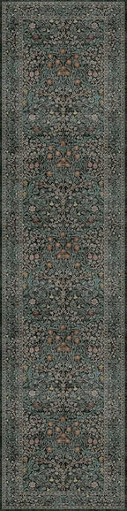 Dark Green Washable 3x12 Extra Long Runner Rug for Hallway Non Slip, Large Kitchen Indoor Floor Rugs for Entryway Hall Way Bedroom, Soft Stain Resistant Low Pile Vintage Floral Carpet