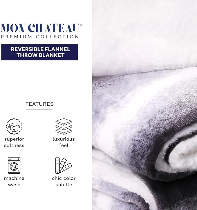 Mon Chateau 60" x 70" Serenity Flannel Throw Blanket, Stripe Print Soft Blanket for Queen-Size Bed, Couch, or Sofa, Cozy Home Decor and Stylish Living Room Comfort, Meadow Loom