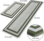Mattitude Kitchen Mats Set of 2 Cushioned Rugs 0.47 inch Thick Anti-Fatigue Mats for Kitchen Floor,Waterproof Non-Slip Mats and Rugs Set for Office,Floor,Laundry 17.3"×29"+17.3"×59",Green