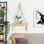 HVEST Macrame Wall Hanging Shelf Boho Wall Decor Floating Storage Book Shelf Beige Handmade Woven Tapestry for Bedroom Living Room Dorm Nursery Bathroom Wall Art Macrame Plant Hanger