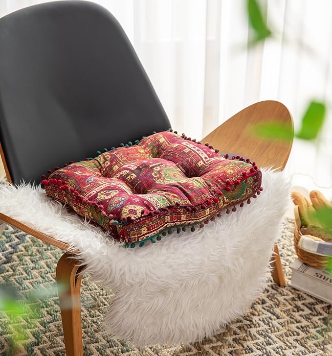 Round Cushion Sofa Cushion Soft Throw Pillow Meditation Pillow Living Room Window Balcony Decoration Pillow (15.7in, Red Square)