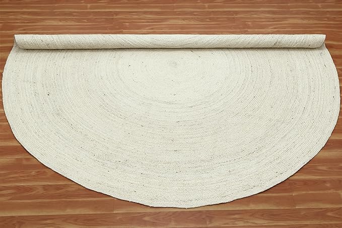 Circle Area Rug - 3 Ft' Round White Natural Jute Mat Geometric Kilim Rug Indoor Outdoor Use Flatweave Rugs for Bedroom Bedside Round Dining Table Mat Hall & Kitchen